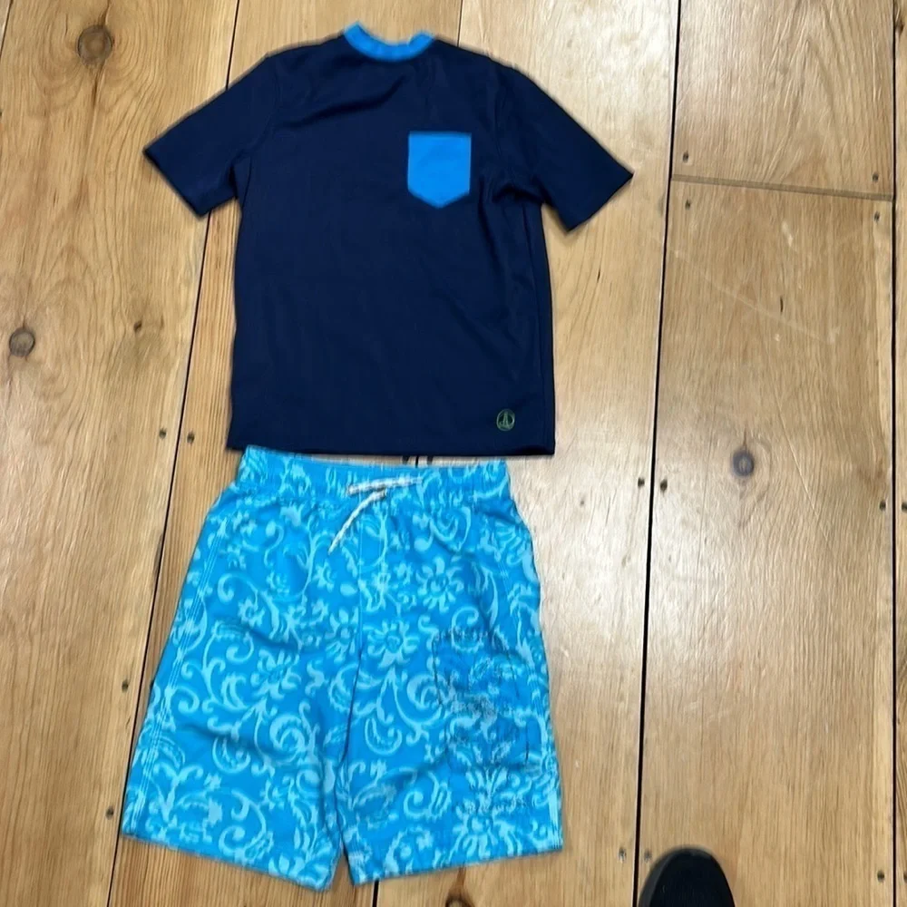 Land’s End kids boys Hawaiian Swimwear Suit with Trunks, M 10/12